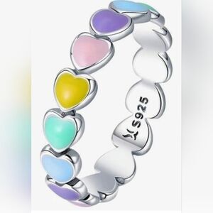 *SOLD* Sterling Silver Rainbow Heart Ring Size 7 NIB